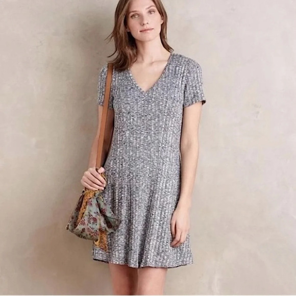 NWOT Anthropologie Dolan Left Coast Ribbed Swing Dress in Grey Size XXSP - Picture 1 of 5